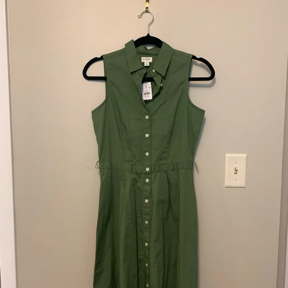 NWT J Crew Sleeveless Button Up Belted Dress in Olive Size 0 - Picture 7 of 8